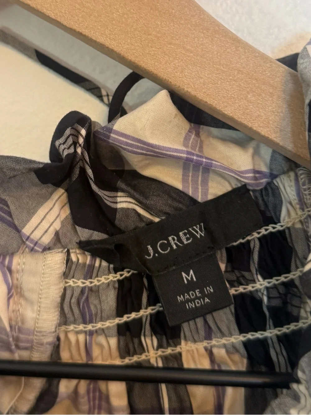 J. Crew Smocked-neck puff-sleeve‎ top in Friday plaid